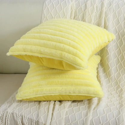 Faux Rabbit Fur Throw Pillow Cover - Ultra Soft Striped Decorative Cushion Cover for Sofa, Bed & Living Room (40x40 & 45x45 cm)