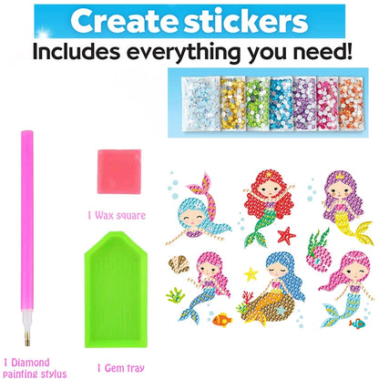 Kit de pegatinas de pintura de diamantes grandes de 12 piezas – Manualidades de mosaico de unicornio, animales y vida marina para niños