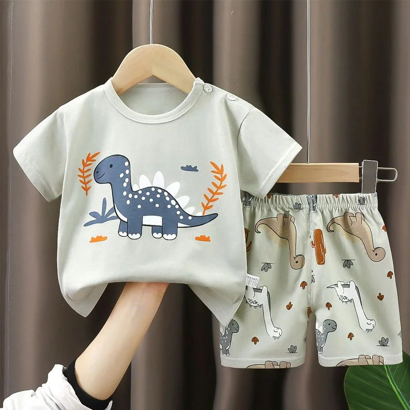 Conjunto de ropa de verano para niños de 2 piezas – Conjunto de camiseta y pantalones cortos de algodón para niños y niñas, ropa de manga corta para bebés, traje informal suave para niños para el juego diario y la comodidad