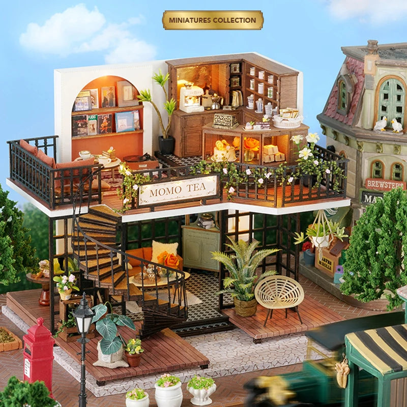Wooden Dollhouse 3D Puzzle Kit – DIY Miniature Room Model with Furniture & LED Lights Home Decoration