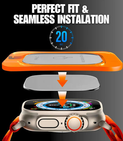 Protector de pantalla de cristal templado para Apple Watch Ultra 49 mm (Ultra 1/2/3) – Película protectora HD resistente a los arañazos con herramienta de instalación de alineación