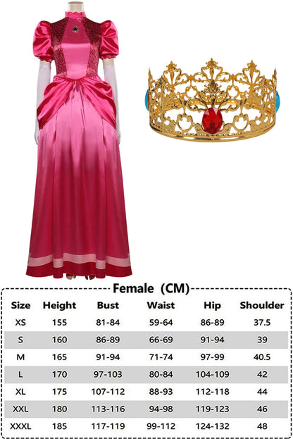 Princess Peach Cosplay Costume – Pink Fantasy Dress Set with Crown (Adult Women Halloween/Carnival Party Outfit, Includes Swimsuit Style Disguise)