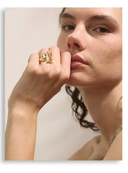 Anillo de Acero Inoxidable Ajustable Geométrico – Anillo de Moda Minimalista con Baño de Oro PVD para Mujer