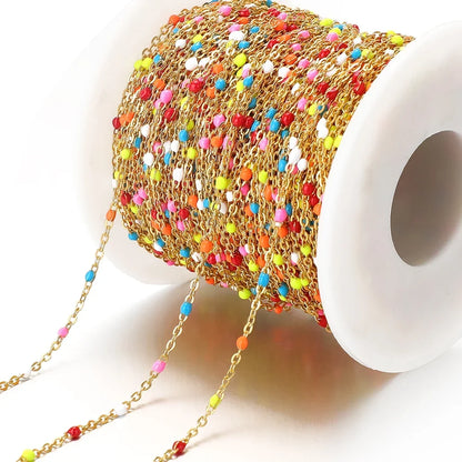 Cadena de eslabones de cuentas de esmalte dorado de acero inoxidable de 2M – Cadena DIY de aceite de goteo para collares, pulseras y suministros de fabricación de joyas