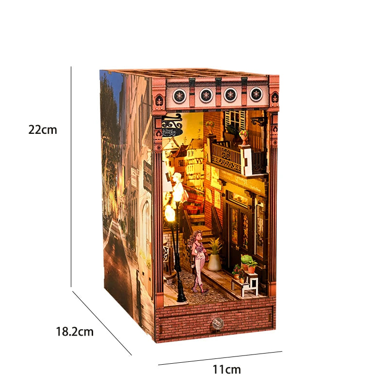 Kit de book nook à fabriquer soi-même – Maquette de maison de poupée miniature en bois à insérer dans une étagère pour adultes, loisirs créatifs et décoration d'intérieur