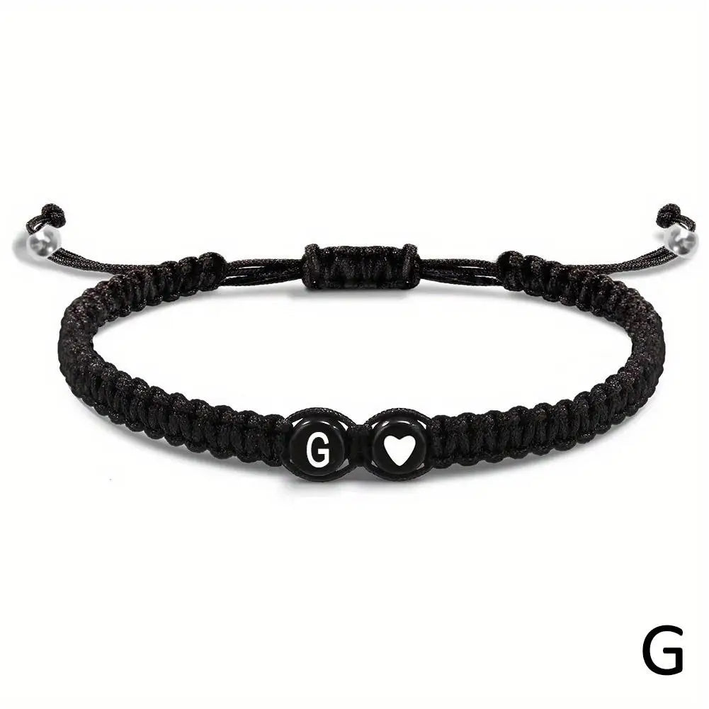 A–Z Initial Heart Braided Bracelet – Personalized Adjustable Name Charm Bracelet for Women & Men | Friendship Jewelry Gift