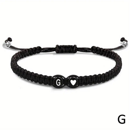 A–Z Initial Heart Braided Bracelet – Personalized Adjustable Name Charm Bracelet for Women & Men | Friendship Jewelry Gift