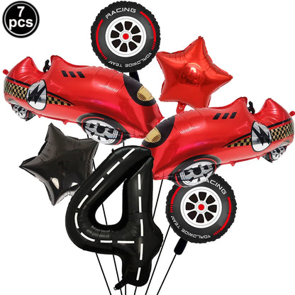 Racing Car Birthday Party Decorations – Race Car, Tire Wheel, Traffic Cone & Checkered Balloons for Kids' Racing-Themed Parties