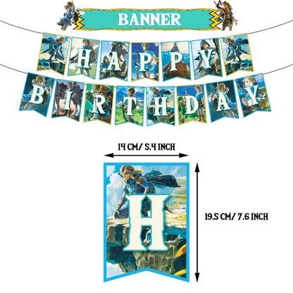 Zelda Tears of the Kingdom Party Decoration Set – Balloons, Flags & Birthday Party Props
