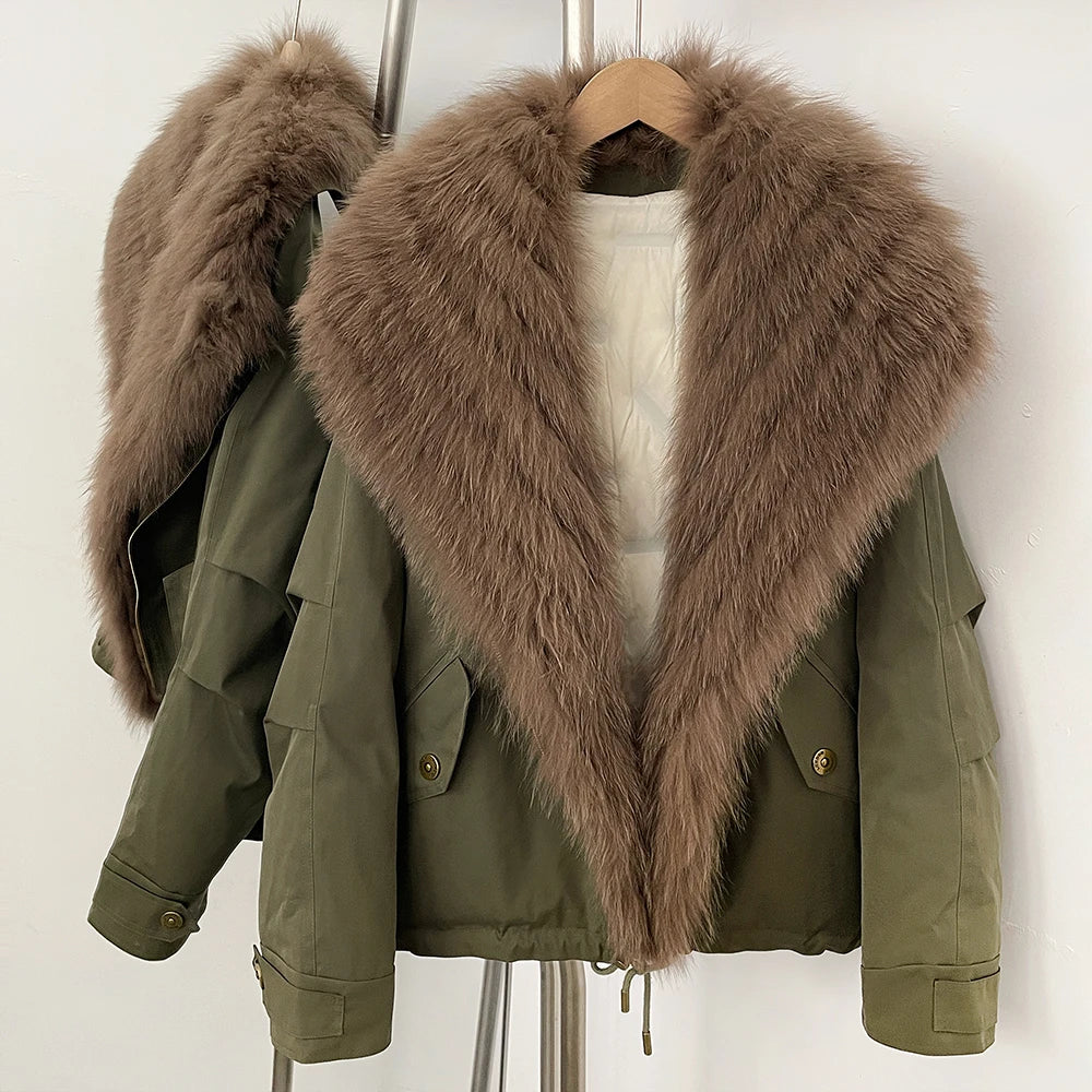 Women’s Winter Fur Jacket – Thick Warm Coat with Fox Fur Design, Fashionable Outerwear for Cold Weather