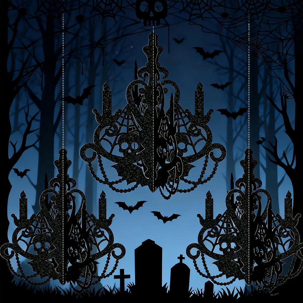 3PCS Halloween Candelabra Hanging Decorations, Spooky Ghost House Ceiling Ornaments, Gothic Hanging Lamp Decor, Haunted House Party Supplies, Indoor Halloween Decorations