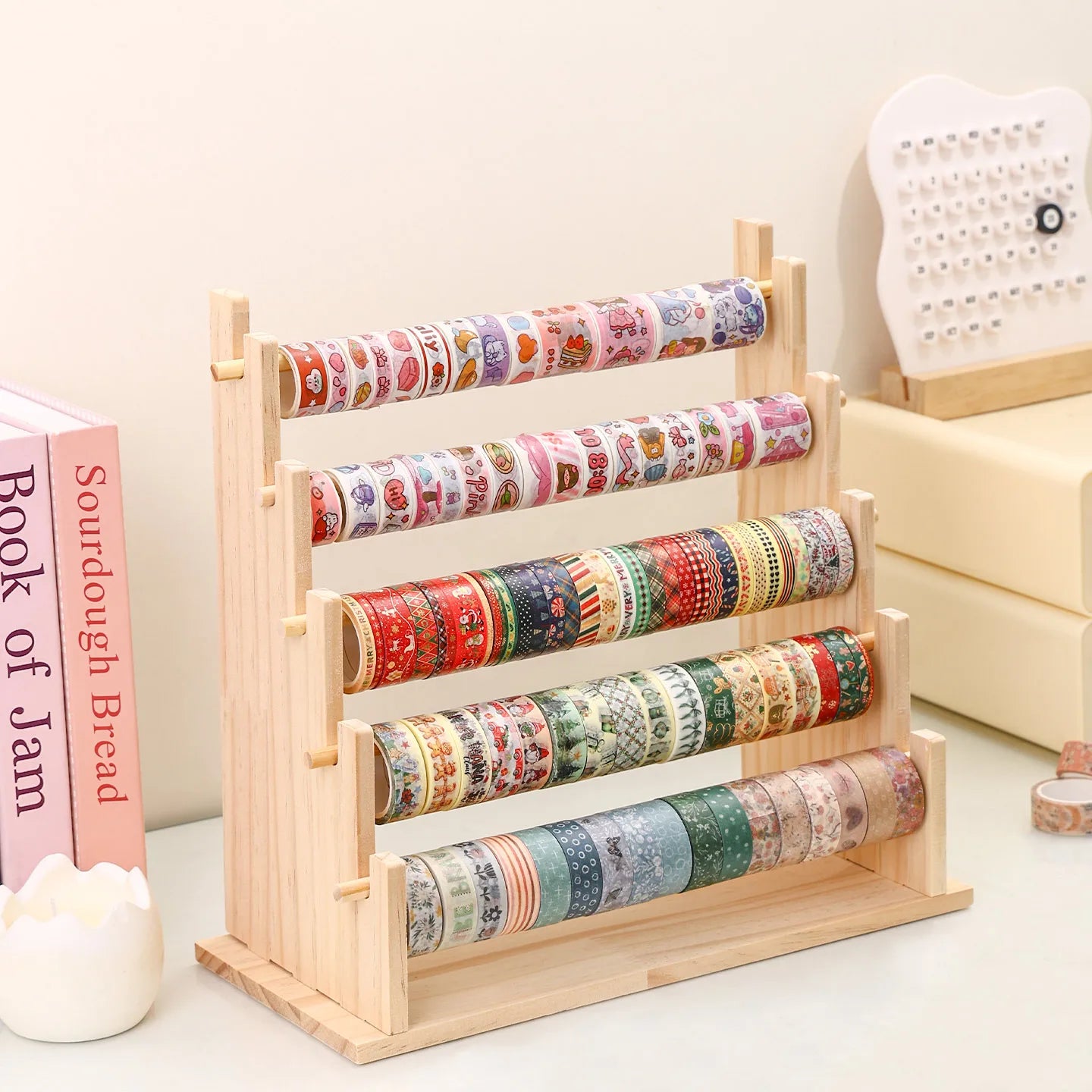 Organizador de escritorio de madera – Estantería de almacenamiento multicapa para material de oficina, pegatinas y joyas