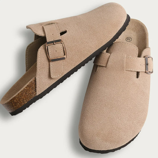 Zuecos de ante Crestar Cork – Zapatillas tipo mules unisex antideslizantes con soporte para el arco del pie