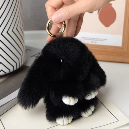 ZAKOL 15CM Fluffy Rabbit Fur Pompon Keychain – Soft Cute Bunny Plush Key Ring & Bag Charm, Adorable Gift Accessory for Girls