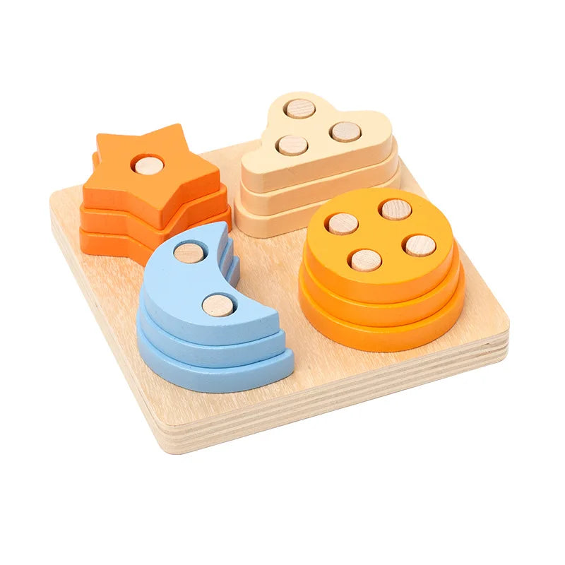 Montessori Wooden Building Blocks Color & Shape Matching Puzzle Educational Toy for Kids