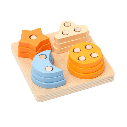 Montessori Wooden Building Blocks Color & Shape Matching Puzzle Educational Toy for Kids