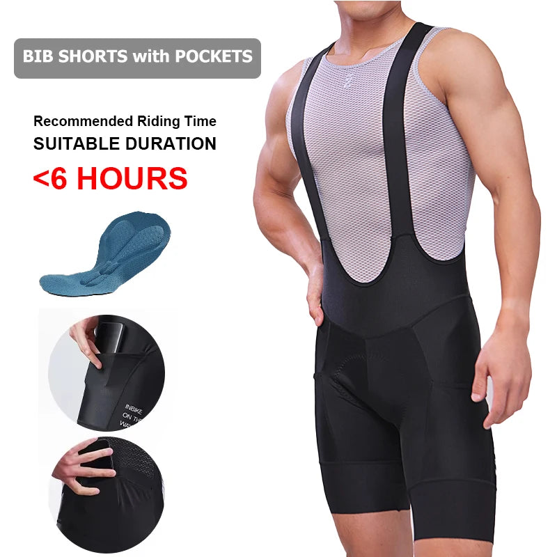 INBIKE Men's Cycling Bib Shorts – Professional Padded MTB & Road Bike Riding Shorts for Mountain Cycling