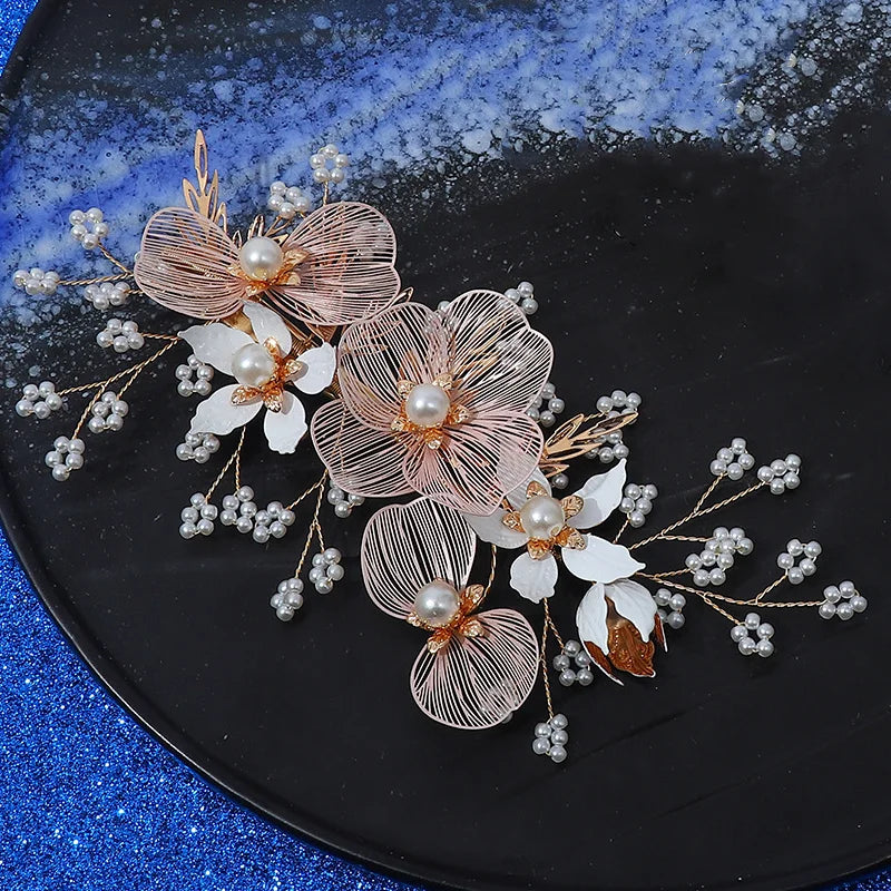 Vintage Gold Floral Bridal Headband with Pearls – Fairy Wedding Tiara for Brides, Prom & Special Occasions