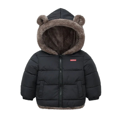 Kids’ Thick Hooded Winter Jacket – Zip-Up Cotton-Padded Plush Coat for Boys, Girls & Toddlers, Warm Autumn & Winter Outerwear