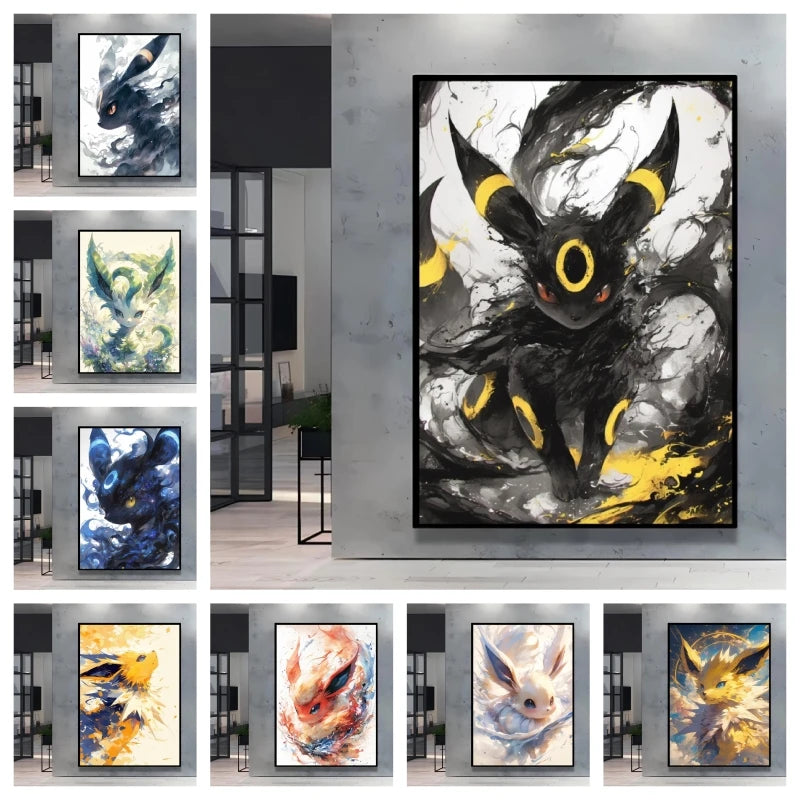 Pokémon Eevee Ink Style Canvas Wall Art – Fantasy Decorative Painting for Home & Room Decor