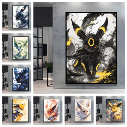 Pokémon Eevee Ink Style Canvas Wall Art – Fantasy Decorative Painting for Home & Room Decor