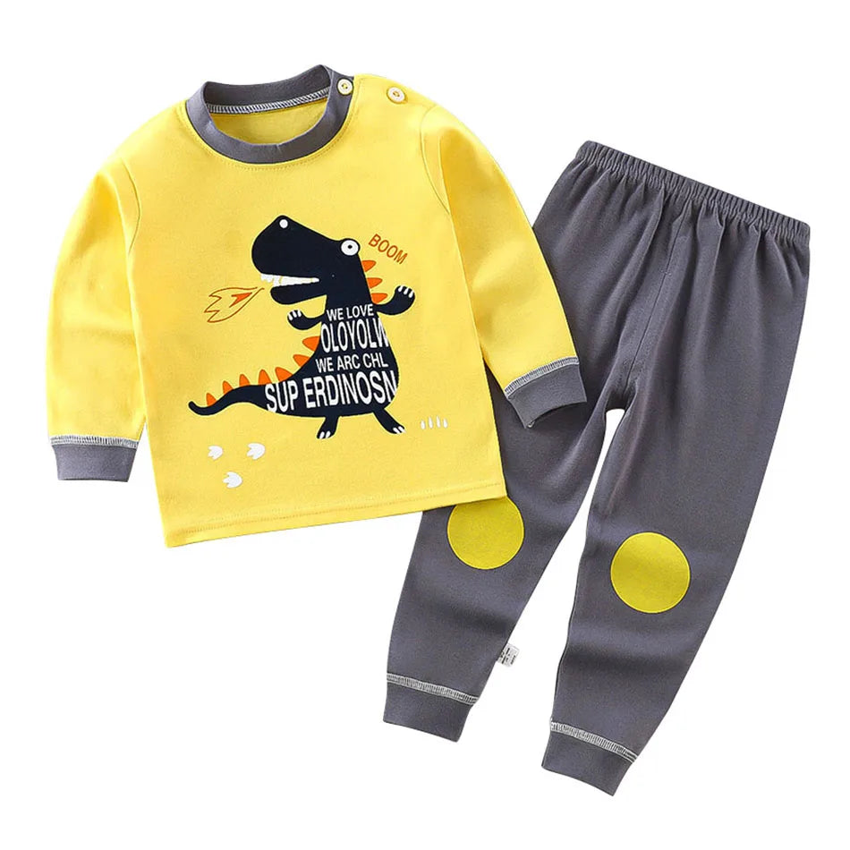 Conjunto de pijama de algodón para niños – Ropa de dormir de dibujos animados de otoño invierno para niños y niñas, conjunto de ropa de descanso suave para niños, ropa de noche acogedora y conjunto para el hogar para un sueño cómodo