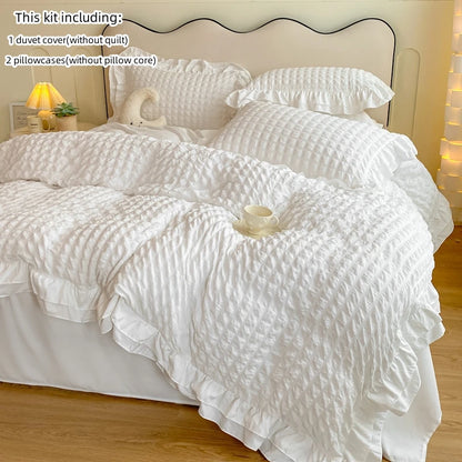 Juego de ropa de cama de 3 piezas de encaje coreano Seersucker – Juego de funda nórdica y fundas de almohada para dormitorio y habitación de invitados