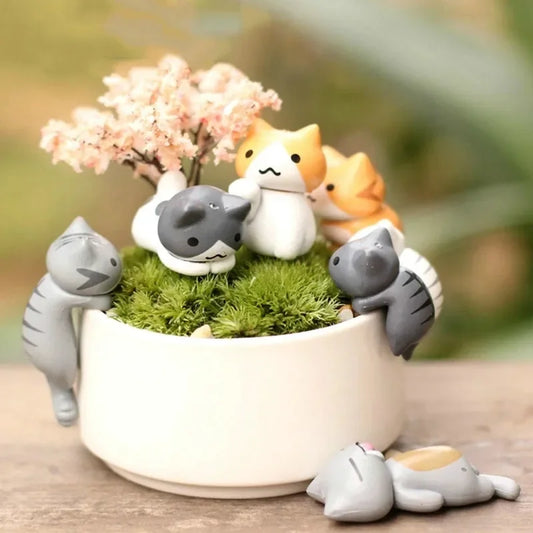 Juego de 6 miniaturas de gato de la suerte de dibujos animados – Bonitas figuras de micropaisaje para decoración de jardín en casa, bonsáis, manualidades de jardín de hadas, macetas y ideas de regalo