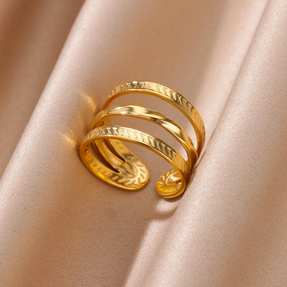 Anillo abierto grueso dorado vintage – Anillo llamativo geométrico de acero inoxidable para mujer