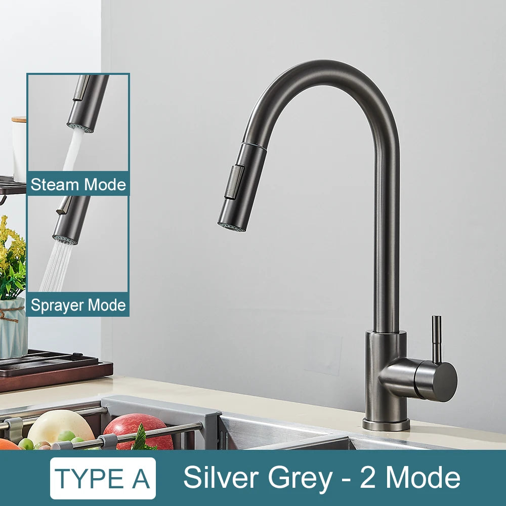 Black Kitchen Faucet – Single-Handle Pull-Out Mixer Tap with 2-Function Spray, Hot & Cold Water, Deck-Mounted Sink Faucet