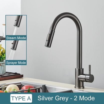 Black Kitchen Faucet – Single-Handle Pull-Out Mixer Tap with 2-Function Spray, Hot & Cold Water, Deck-Mounted Sink Faucet