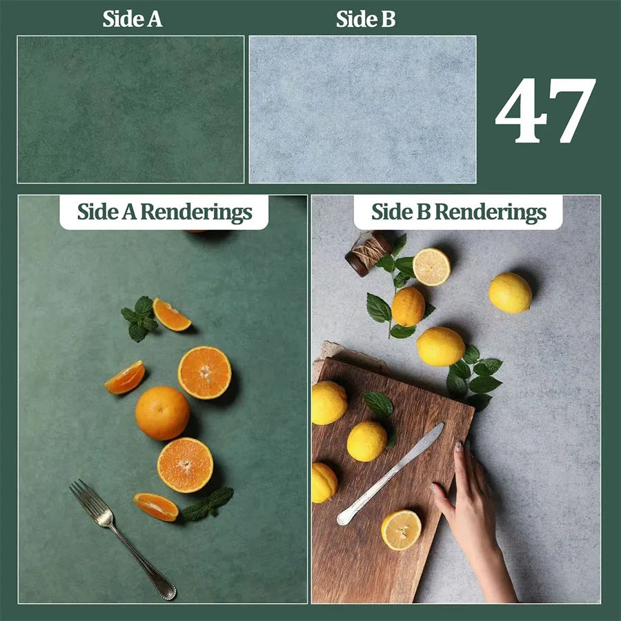 Double-Sided Wood Grain & Marble Photography Backdrop Board 57 × 87 cm – Waterproof Photo Background for Product Photography