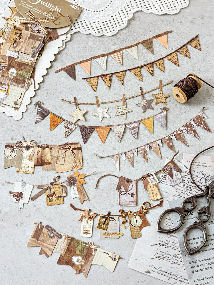 10PCS Creative Party Flag Stickers – DIY Pulling Stick Labels for Scrapbooking, Junk Journaling & Craft Decoration Supplies