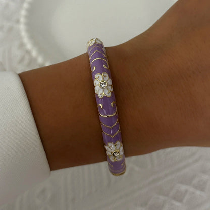 Elegante pulsera de esmalte de flores con circonitas – Pulsera retro chapada en oro con ojo turco floral para mujer | Joyería de moda para fiesta