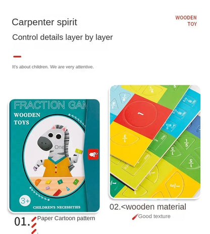 Livre d'apprentissage des fractions magnétiques Montessori – Jouet éducatif en bois pour enfants, compétences en arithmétique