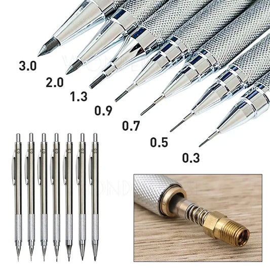 Portaminas Metálico de 0.3/0.5/0.7/0.9/1.3/2.0/3.0 mm – Lápiz de Dibujo de Precisión para Bocetar, Dibujar, Pintar, Arte, Oficina y Material Escolar