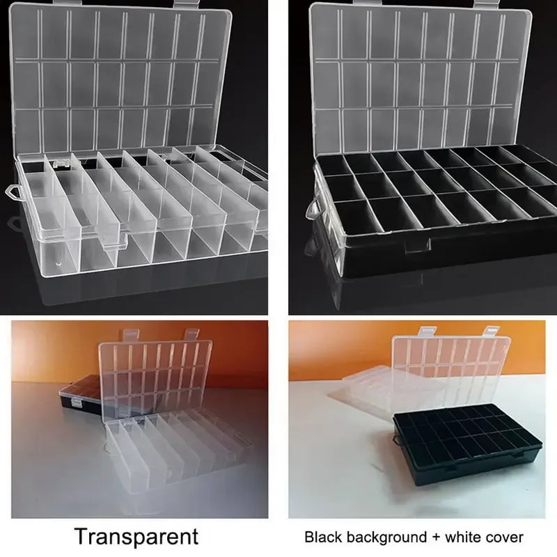 Caja de Almacenamiento de Plástico con 24 Rejillas – Estuche Organizador con Compartimentos para Joyas, Pendientes, Cuentas y Piezas Pequeñas para Almacenamiento en el Hogar, Manualidades y Organización de Exhibiciones