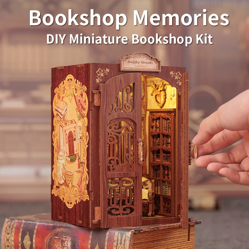 CUTEBEE Kit DIY de Rincón de Libro con Luces LED – Modelo de Estantería en Miniatura de Madera de Búho y Decoración