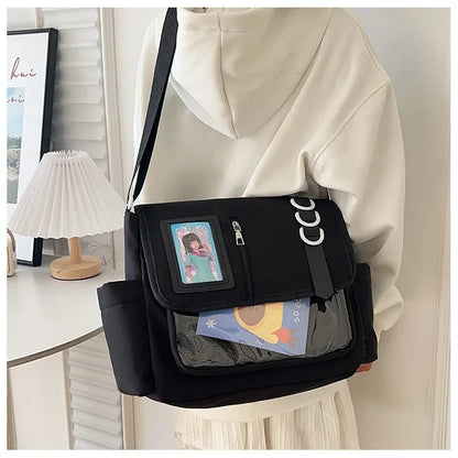 Bolso Bandolera con Lazo Estilo Universitario – Bolso de Hombro de Gran Capacidad para Chicas, Bolso Ita de Moda JK, Bolso de Mano con Acento de Lazo para Libros Escolares, Material Escolar y Uso Diario