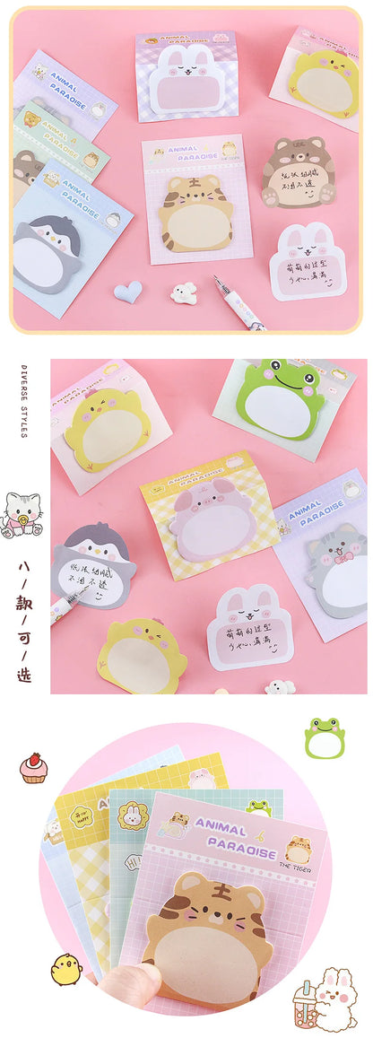 8 Packs Cartoon Animal Sticky Notes – Cute Shaped Memo Pads with Colorful Creative Designs for Office, School, Journaling & Stationery Use
