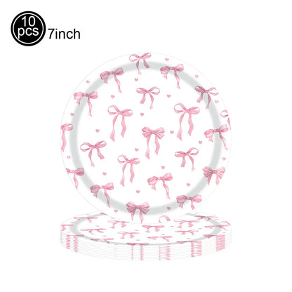 Kit de Fête d'Anniversaire Rose – Thème Princesse Bannière, Ballons Nœud, Pailles, Assiettes en Papier Jetables, Serviettes et Gobelets Vaisselle Décorations pour Fêtes d'Anniversaire de Filles