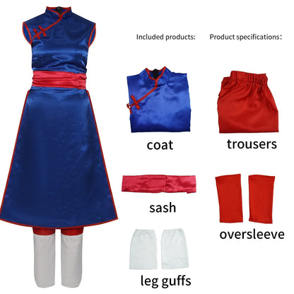 Anime Chi-Chi Cosplay Costume – Blue Uniform Cheongsam Dress Set with Shirt Props (Women’s Halloween Party Outfit)