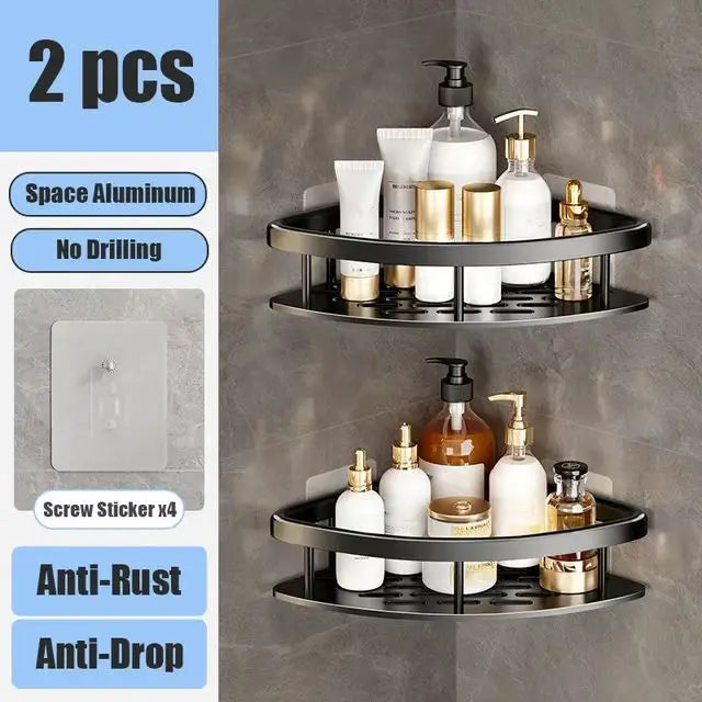 Étagère de Douche Murale sans Perçage – Support d'Angle en Aluminium pour Shampooing, Savon et Rangement de Toilette