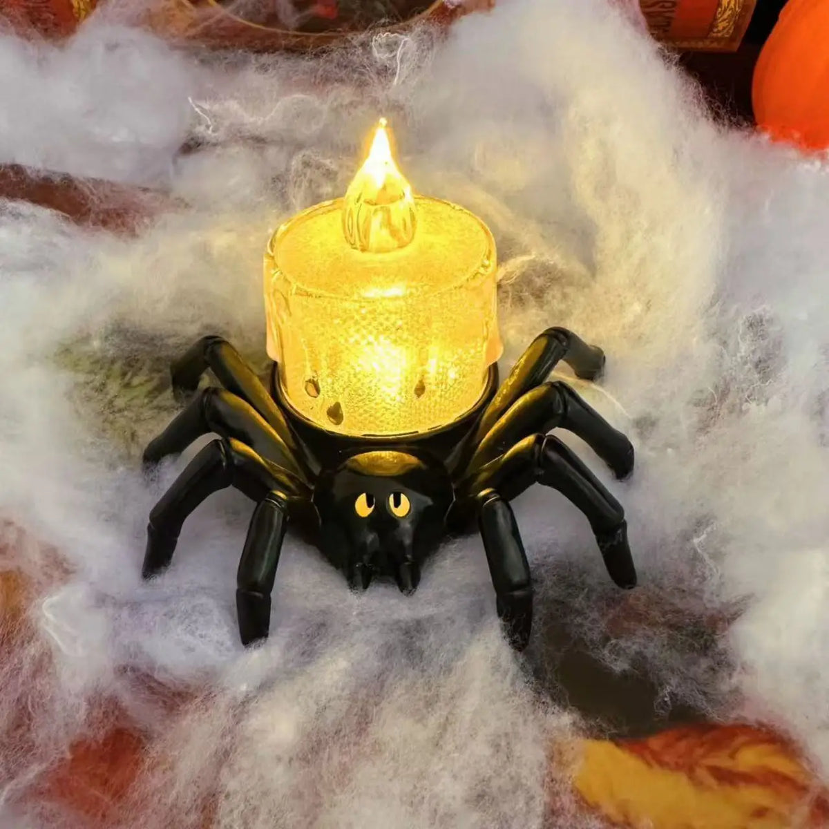 Halloween LED Pumpkin Candle Lamp – Button-Operated Plastic Pumpkin, Spider & Skull Horror Prop Decoration for Bar & Haunted House