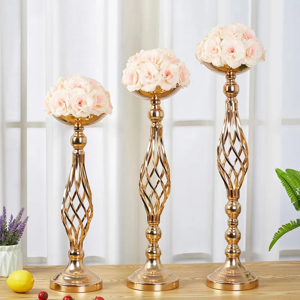 Gold Iron Candle Holder Vase – Twisted Path Table Centerpiece for Wedding Flowers, Home Decor, Wedding Props & Table Arrangements