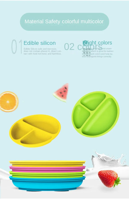 Assiette à ventouse en silicone pour bébé – Assiette repas sourire pour tout-petits avec compartiments, vaisselle pour enfants sans BPA
