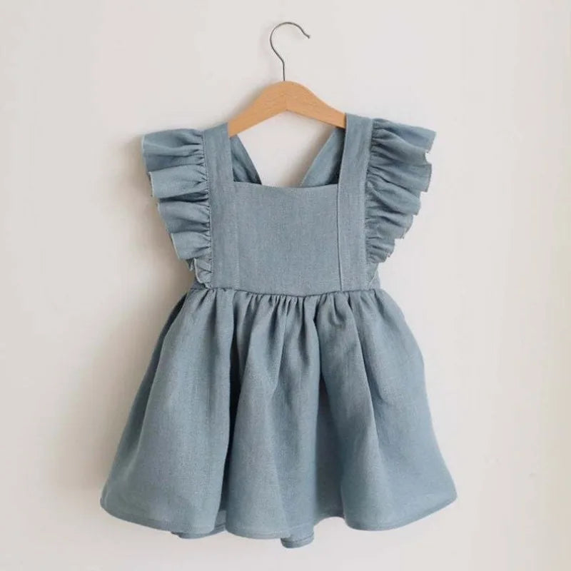 Vestido de verano 100% algodón para niña pequeña, vestido de bebé con volantes en las mangas para bebés e infantes