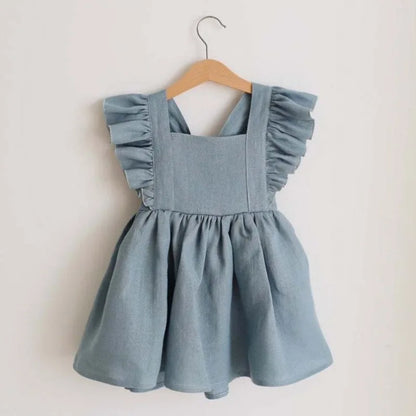 Vestido de verano 100% algodón para niña pequeña, vestido de bebé con volantes en las mangas para bebés e infantes
