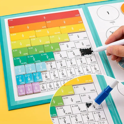 Livre d'apprentissage des fractions magnétiques Montessori – Jouet éducatif en bois pour enfants, compétences en arithmétique