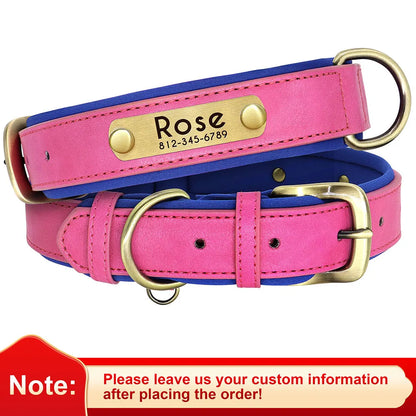 Collar de perro de piel sintética personalizado con placa de identificación grabada gratuita – Collar ajustable suave acolchado para perros pequeños, medianos y grandes